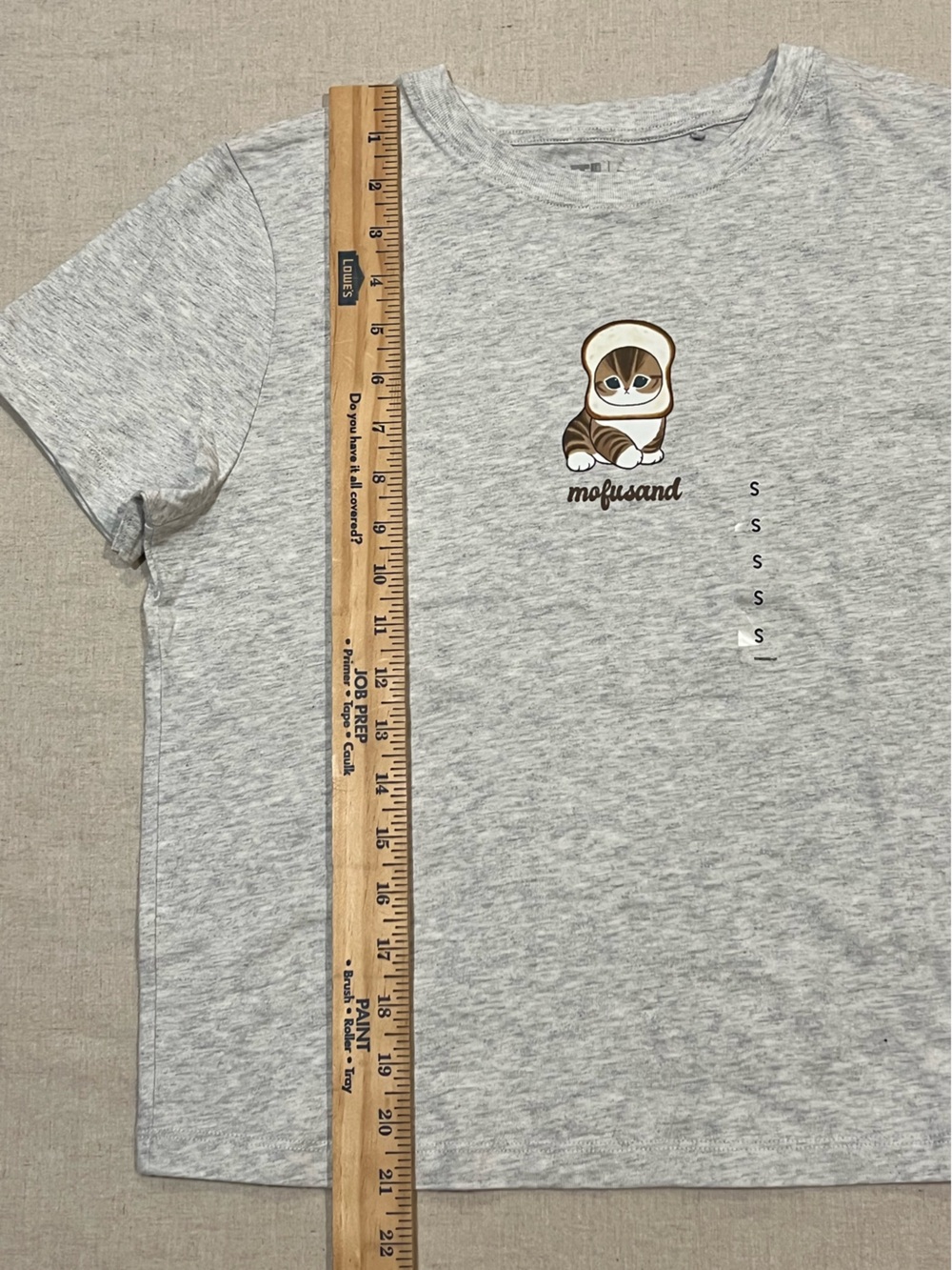 mofusand 'Bread-Meow' NWT Gray Tee Shirt UT Uniqlo Size Small - Picture 7 of 9